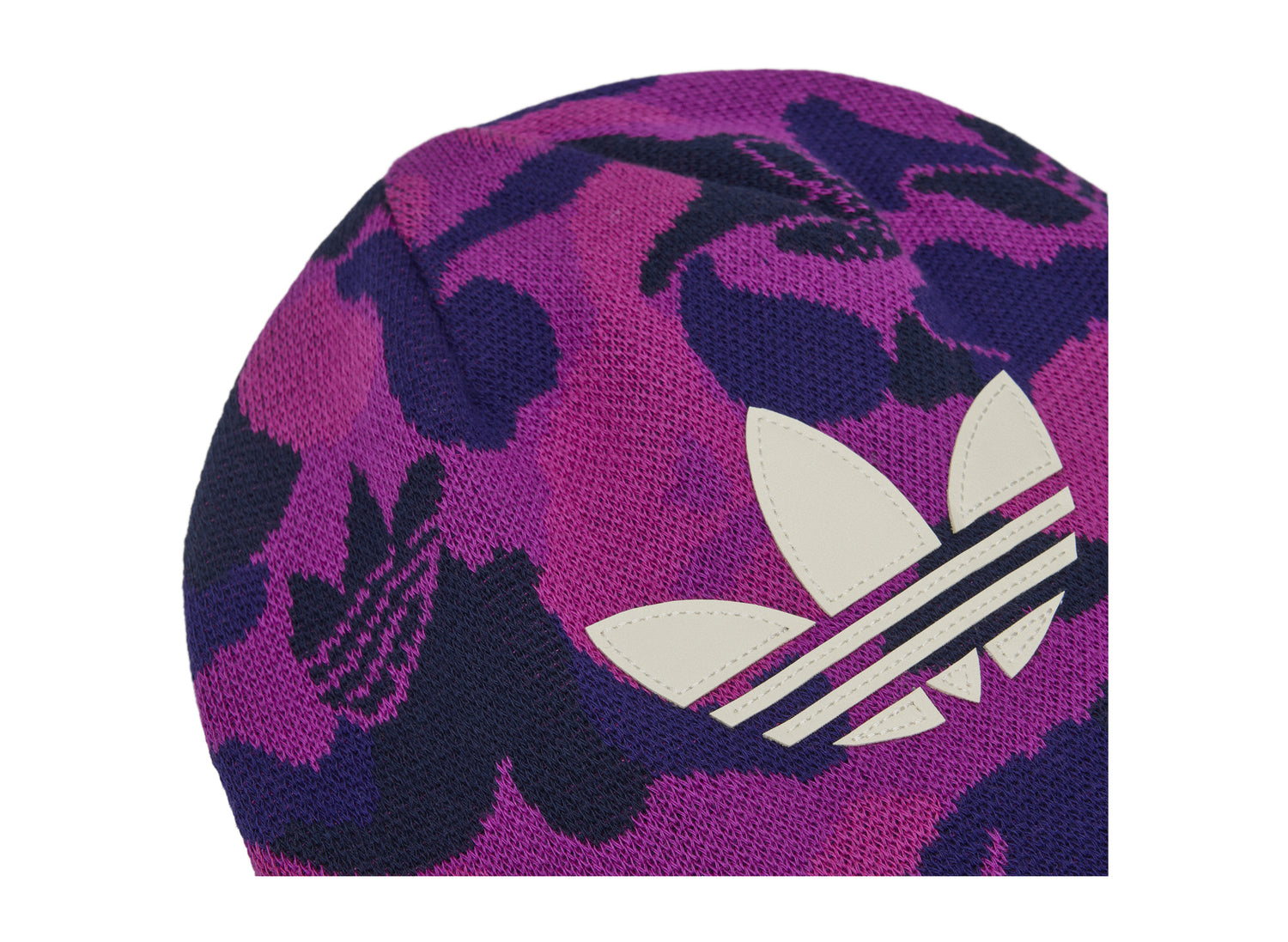 Adidas x BAPE Reversible Beanie in Collegiate Purple — knit detail view