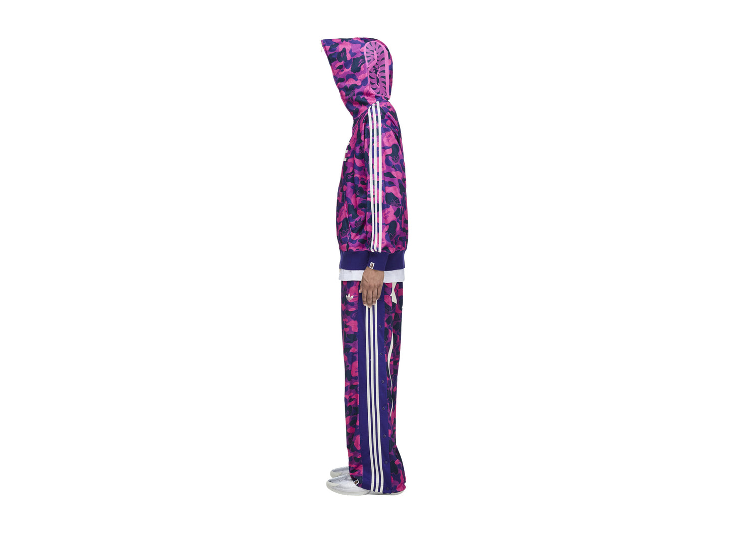 Adidas x BAPE Reversible Shark Hoodie in Collegiate Purple — on model side
