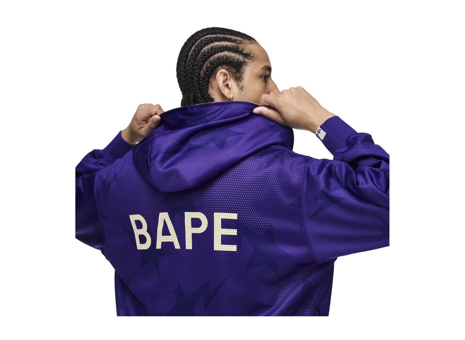 Adidas x BAPE Reversible Shark Hoodie in Collegiate Purple — reverse back detail