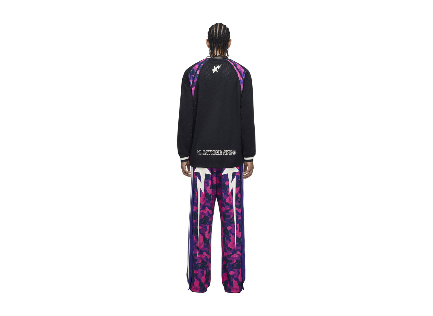 Adidas bape warm up top black — on model back