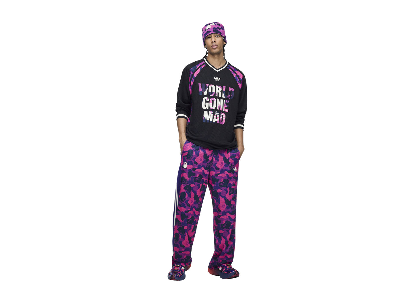 Adidas bape warm up top black — on model full