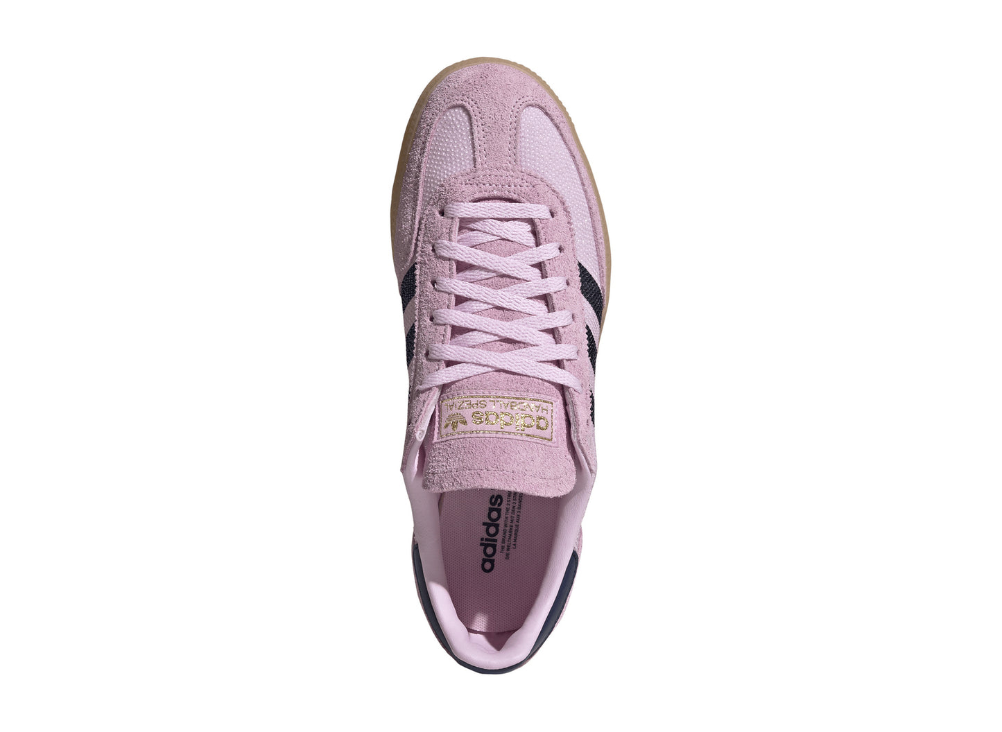 Women's Adidas Handball Spezial Rhinestone in Orchid Fusion / Dark Blue / Gold Metallic, top