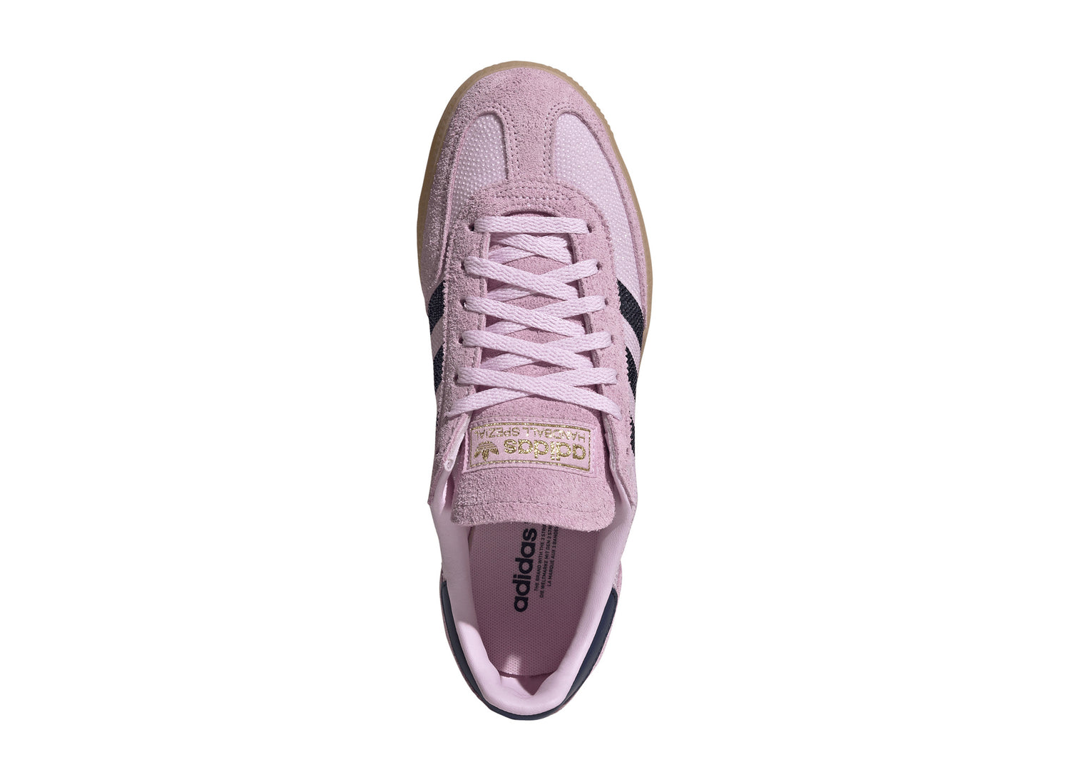 Women's Adidas Handball Spezial Rhinestone in Orchid Fusion / Dark Blue / Gold Metallic, top