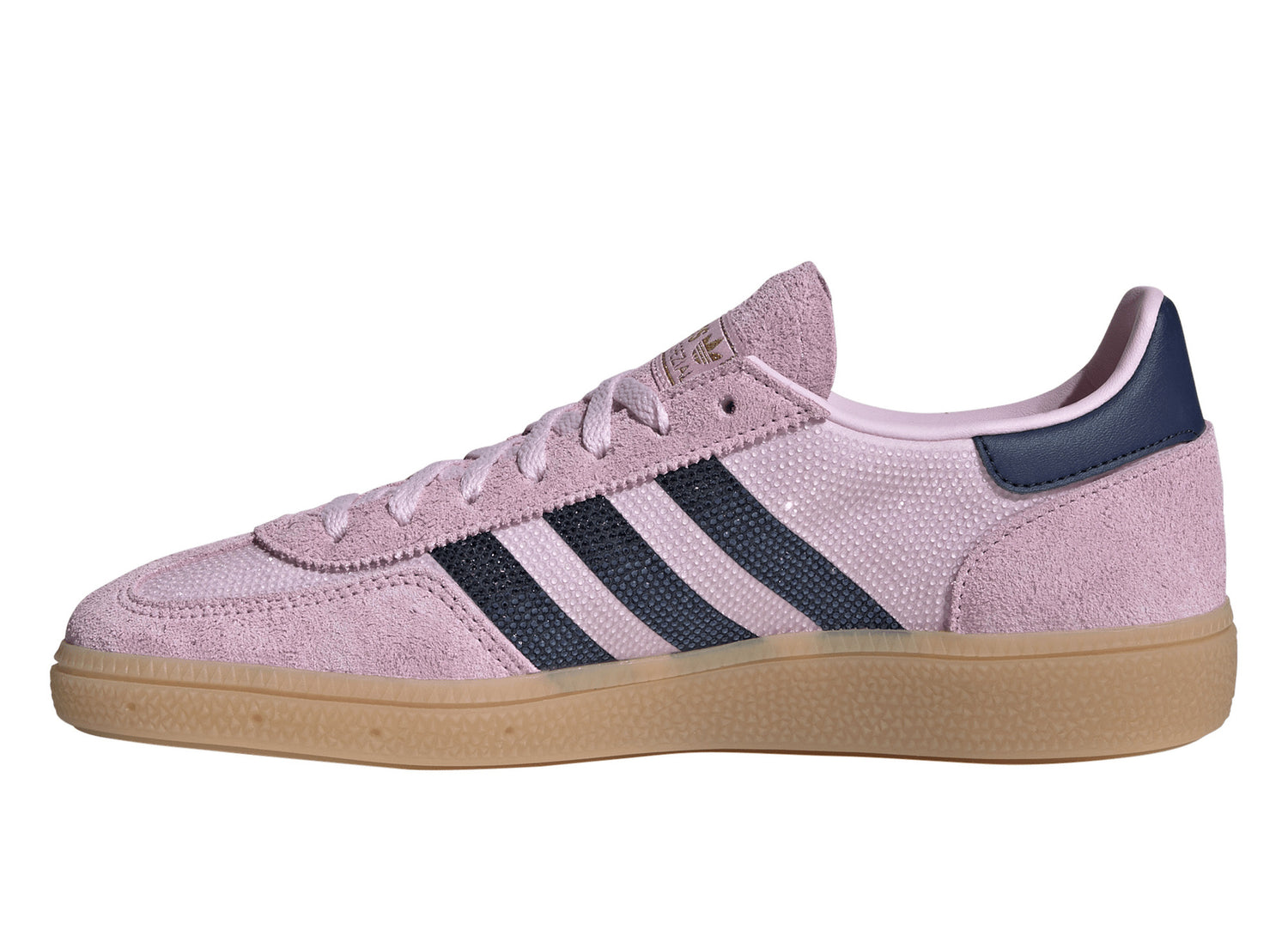 Women's Adidas Handball Spezial Rhinestone in Orchid Fusion / Dark Blue / Gold Metallic, opposite side