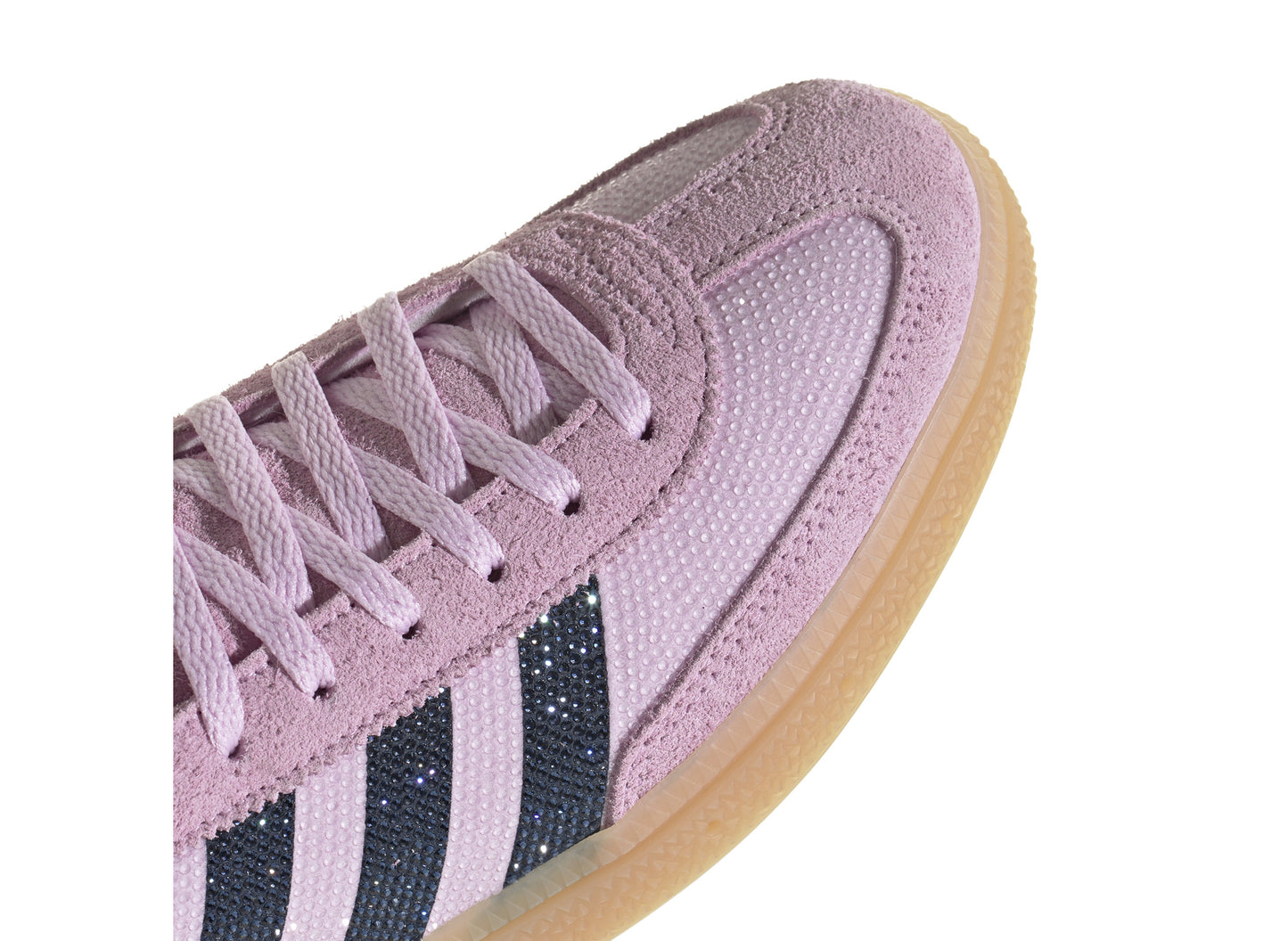 Women's Adidas Handball Spezial Rhinestone in Orchid Fusion / Dark Blue / Gold Metallic, detail 2