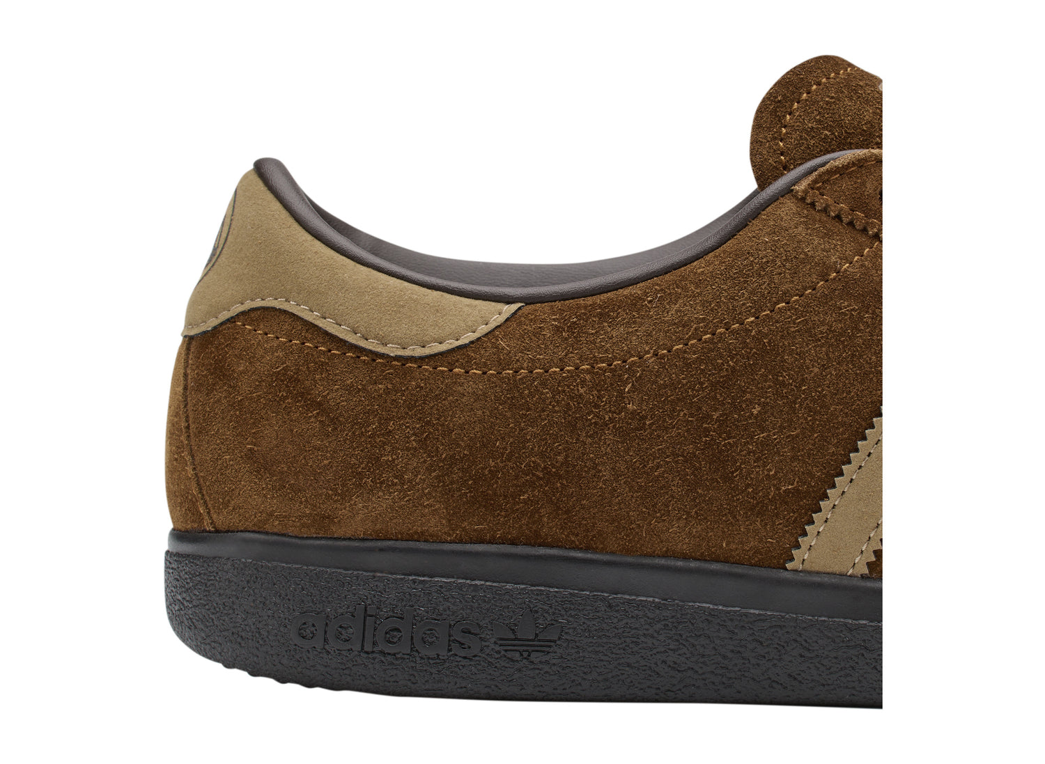 Adidas Hawaii SPZL in Shadow Brown / Shadow Brown / Gum 5 — heel detail view