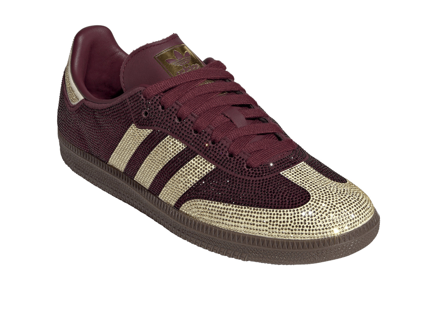 Women's Adidas Samba OG Rhinestone in Maroon – front angle view