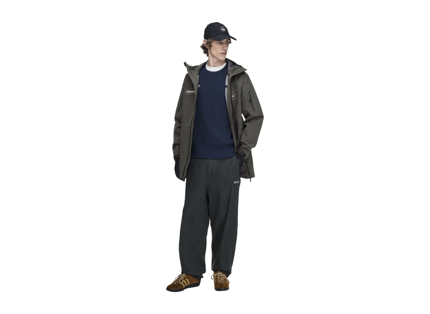 Adidas Springvale SPZL Parka in Legend Earth — on model open view