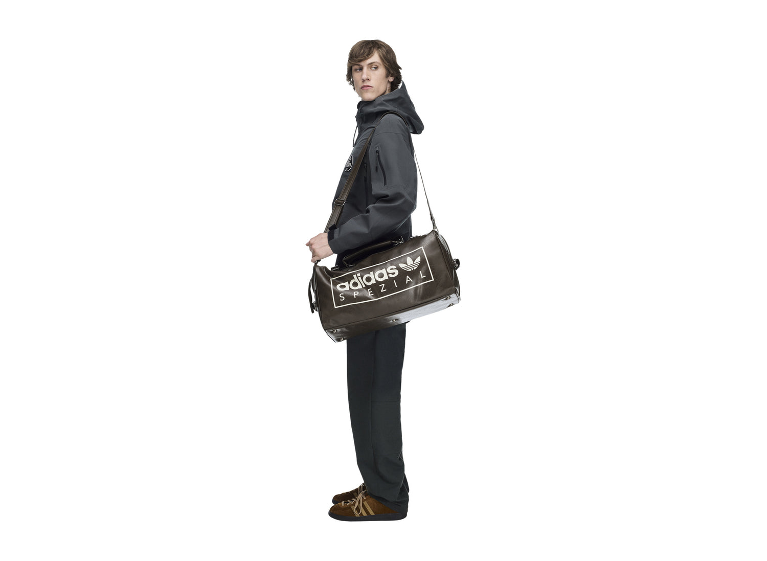 Adidas Standish SPZL Bag in Dark Brown — on model shoulder