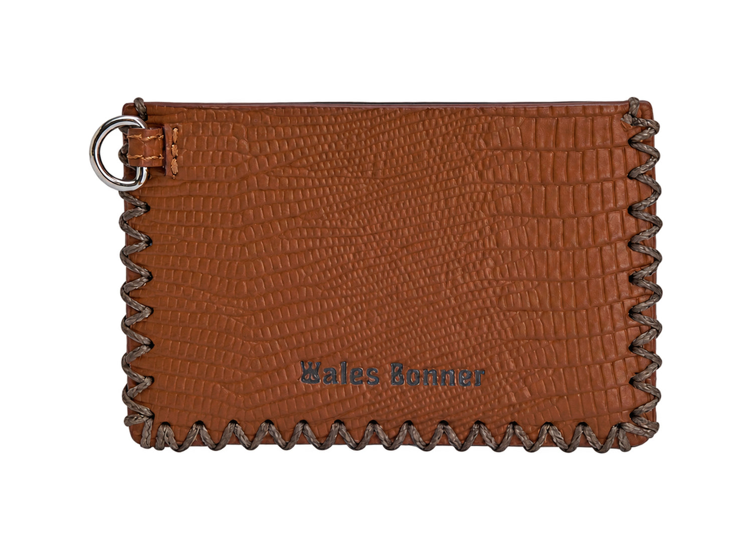 Adidas x Wales Bonner leather lanyard cardholder in Dark Brown and Craft Ochre – back view