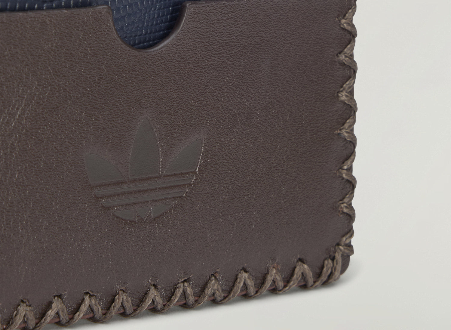 Adidas x Wales Bonner leather lanyard cardholder in Dark Brown and Craft Ochre – Trefoil detail