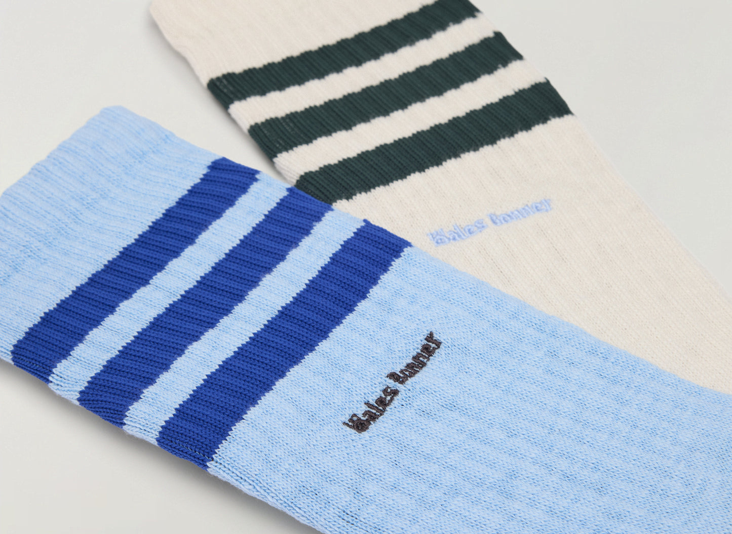 Adidas x Wales Bonner socks in Chalk White and Clear Sky – cuff detail
