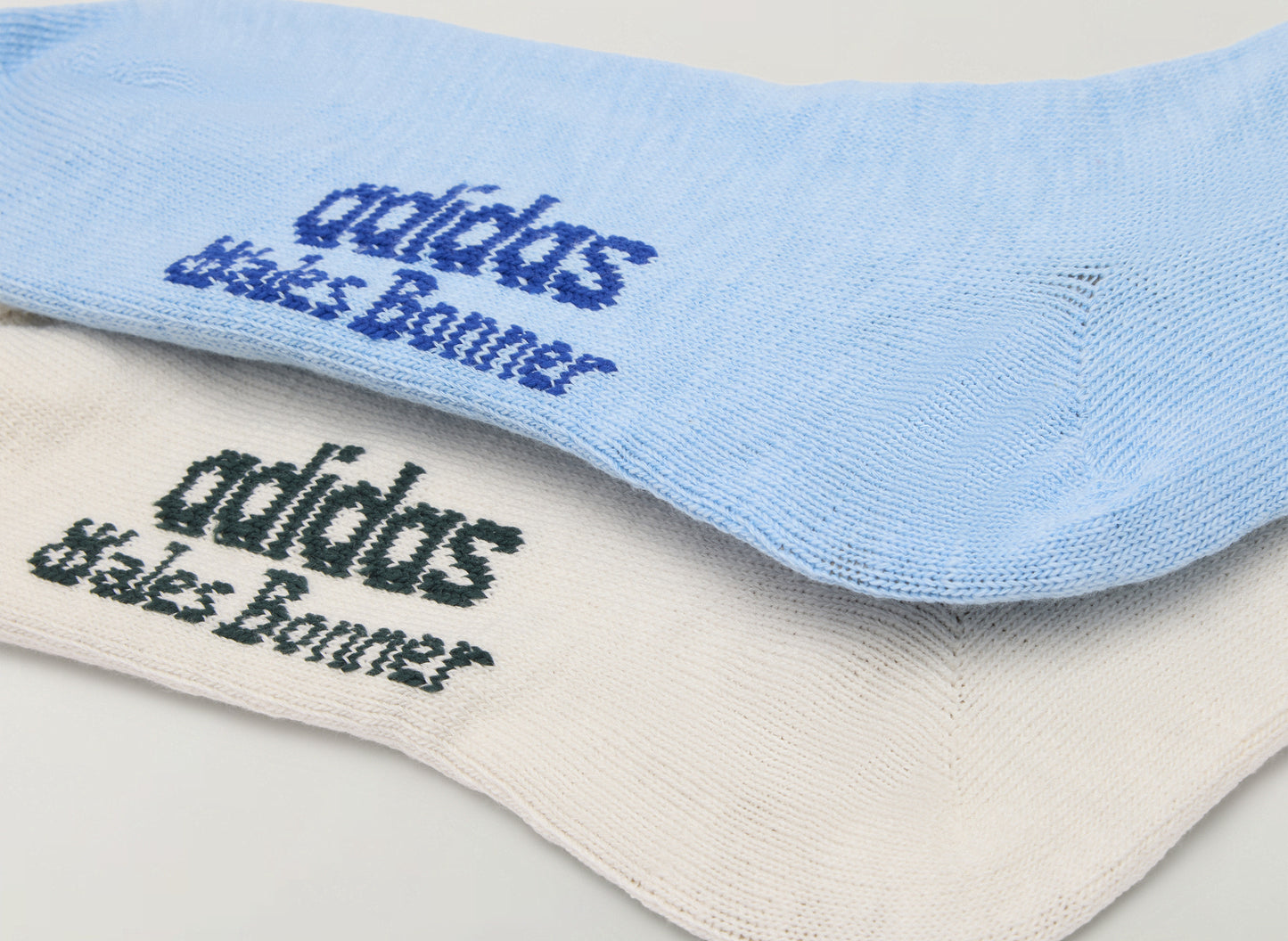 Adidas x Wales Bonner socks in Chalk White and Clear Sky – foot logo detail