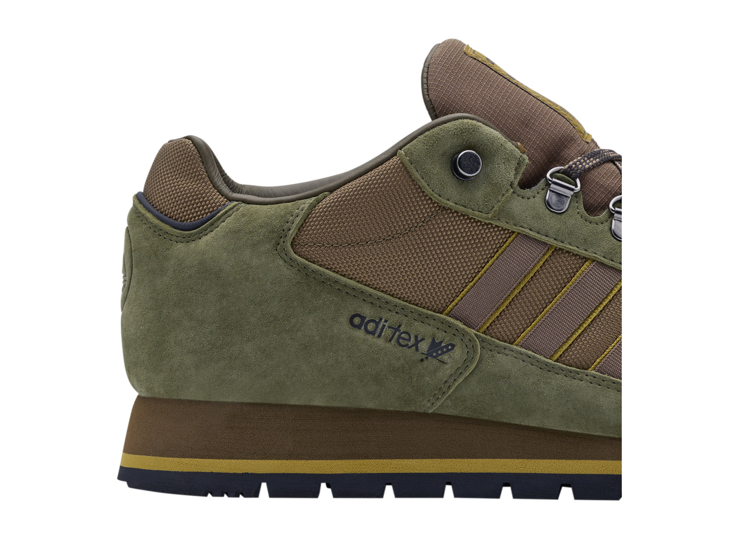 Adidas Wetherlam SPZL in Sand Green / Utility Black / Mesa — heel detail view