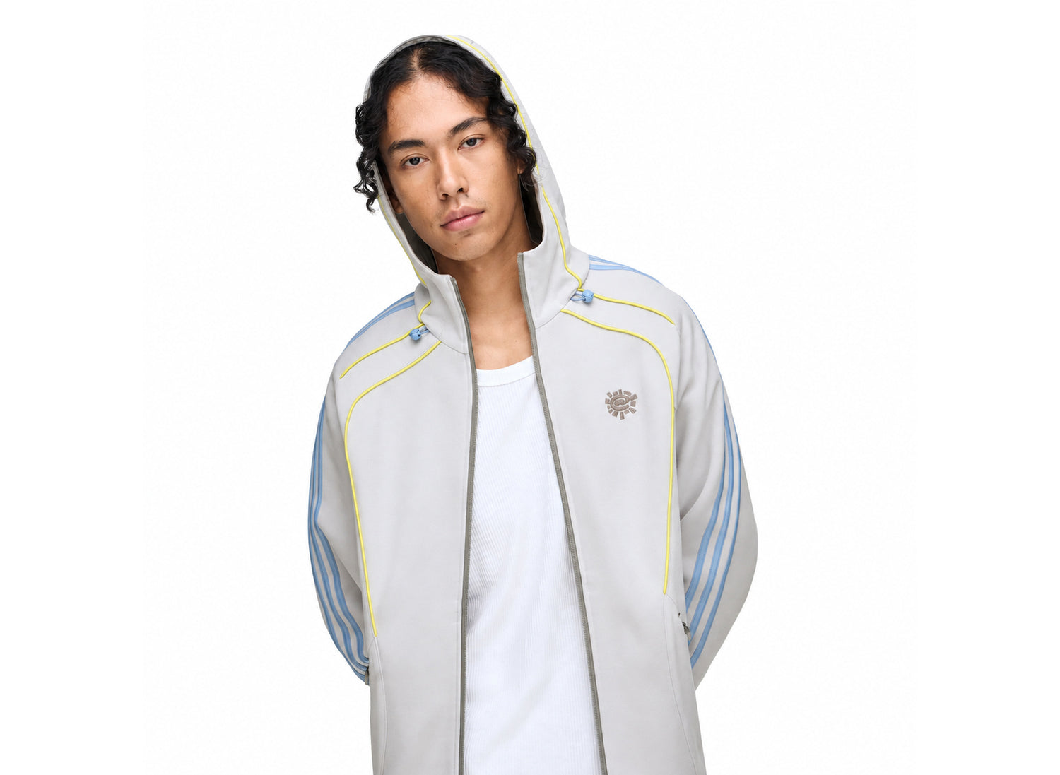 Adidas x Always Do What You Should Do Spacer Teamgeist Full Zip Hoodie in Light Solid Grey — hood front detail view