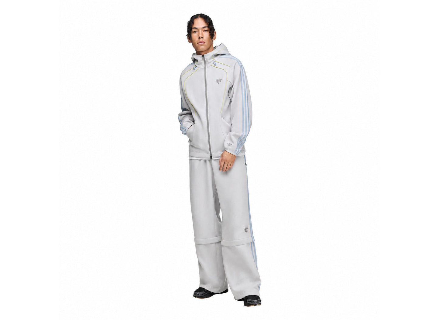 Adidas x Always Do What You Should Do Spacer Teamgeist Full Zip Hoodie in Light Solid Grey — model three quarter view