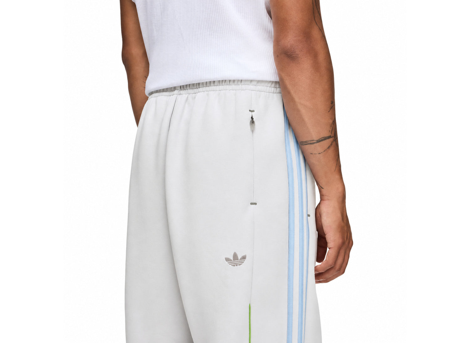 Adidas x Always Do What You Should Do Spacer Teamgeist Open Hem Pants in Light Solid Grey — back pocket detail view