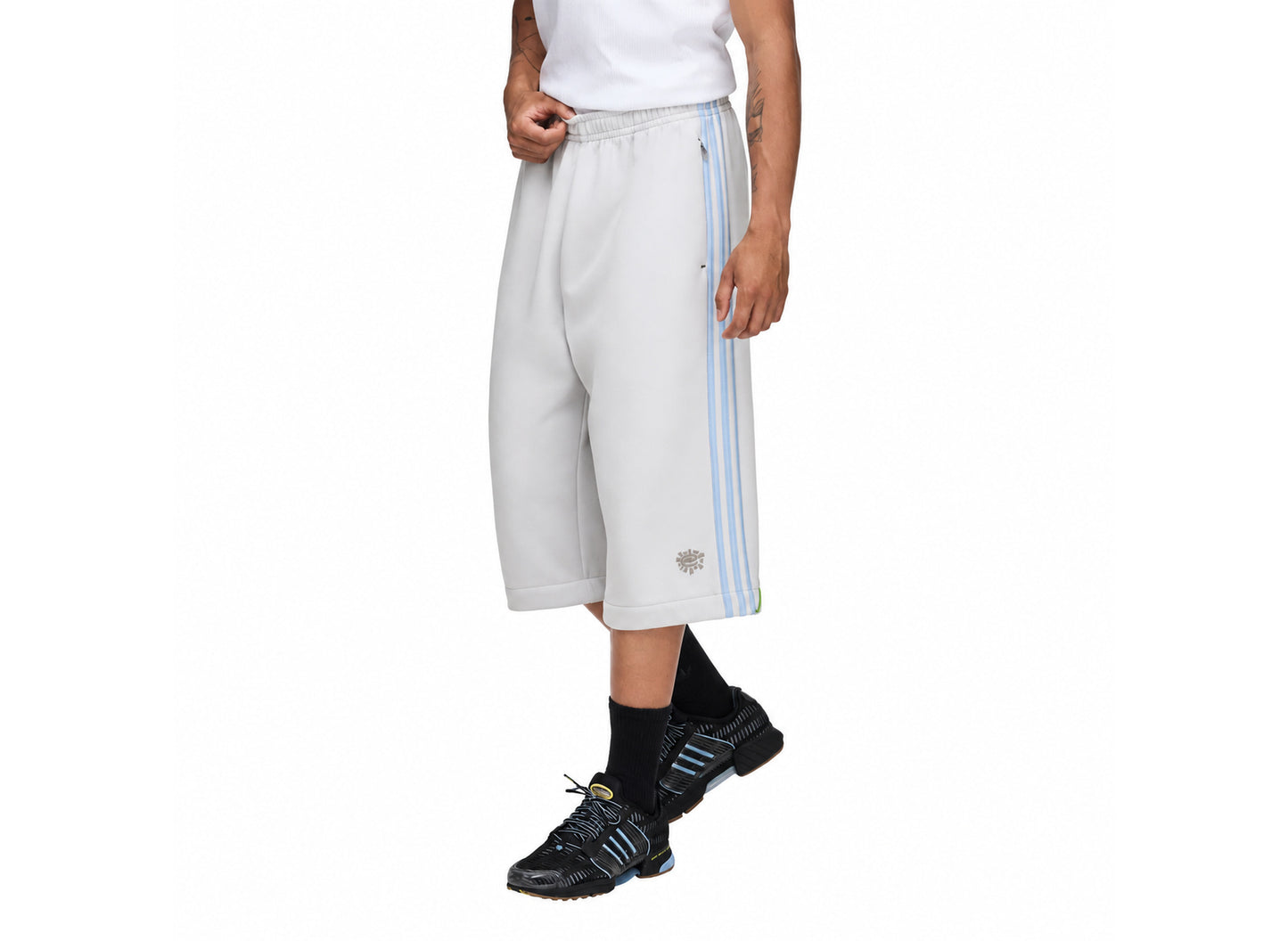 Adidas x Always Do What You Should Do Spacer Teamgeist Open Hem Pants in Light Solid Grey — convertible shorts detail view