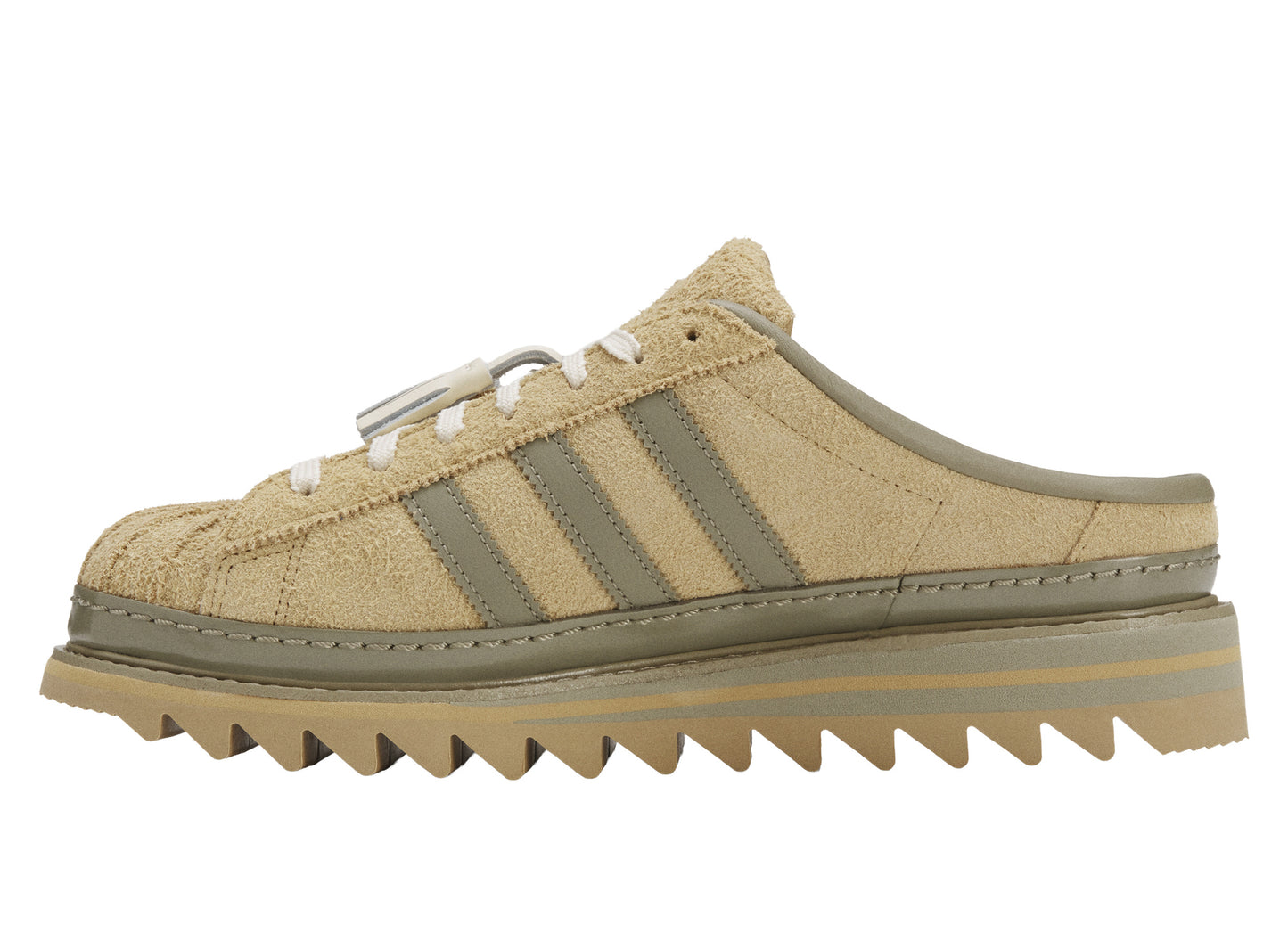 Adidas x CLOT Sawtooth Mule by Edison Chen in Cardboard / Wonder White — medial side