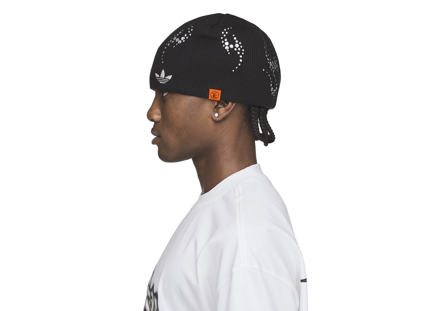 Adidas x Hellstar Beanie in Black, on model side extra