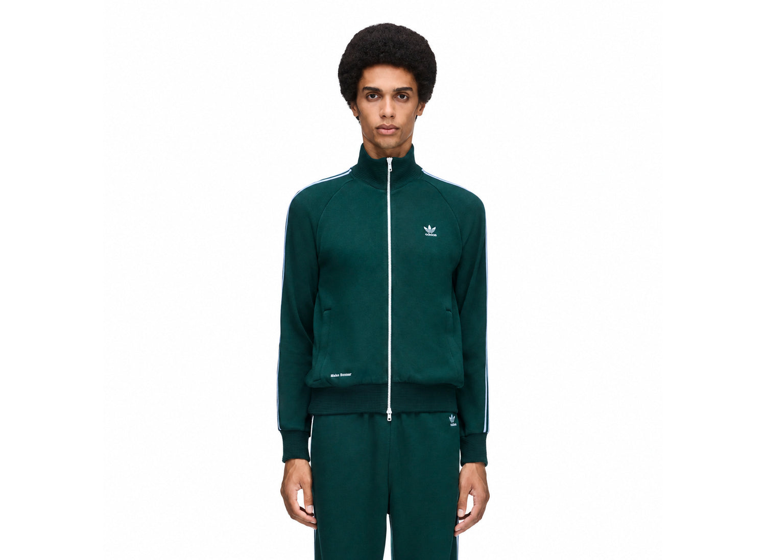 Adidas x Wales Bonner 80s Track Top in Green Night — model front view