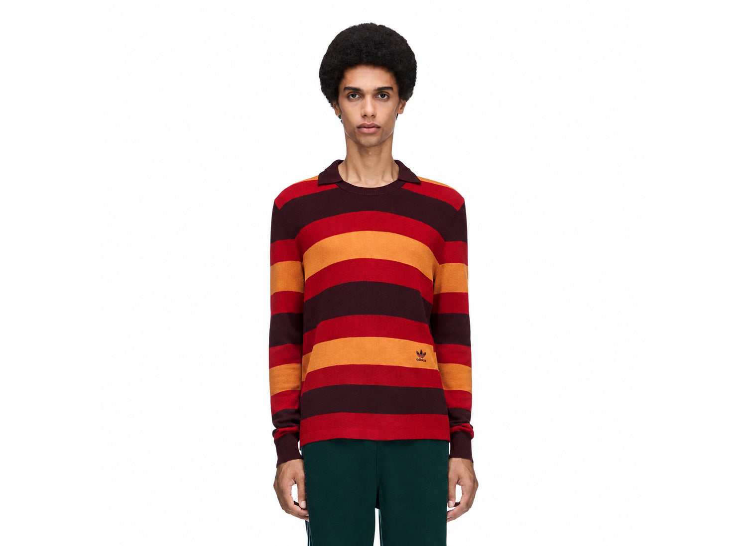 Adidas x Wales Bonner Long Sleeve Knit Shirt in Multi-Color — model front view