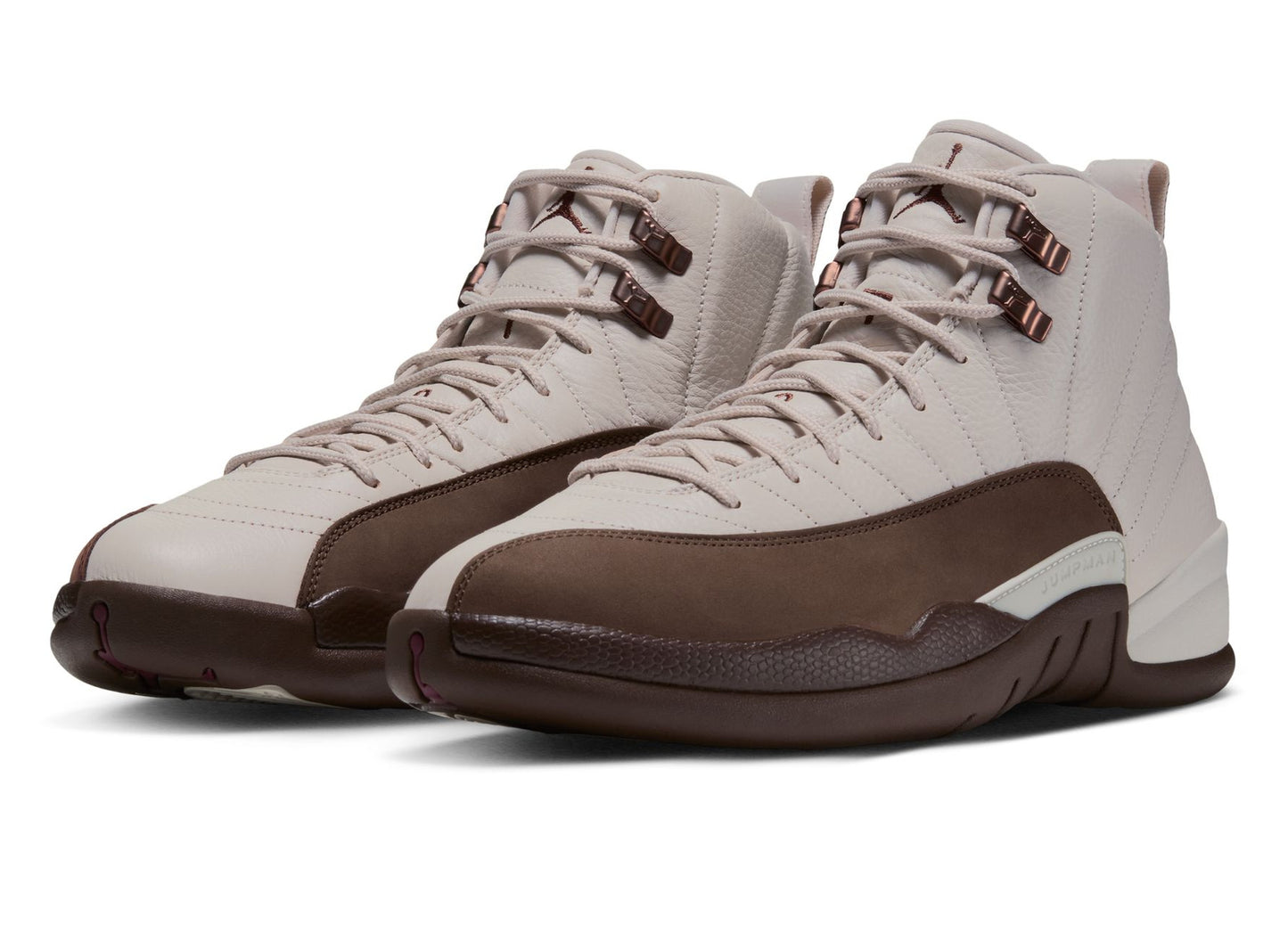 Air Jordan 12 Fireside CT8013-105 in Light Orewood Brown and Cacao Wow, front angle view