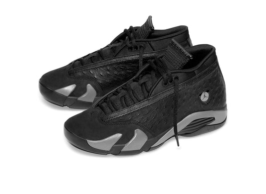 Air Jordan 14 Low OG SP Black Pack in Black / Off Noir — three-quarter pair view