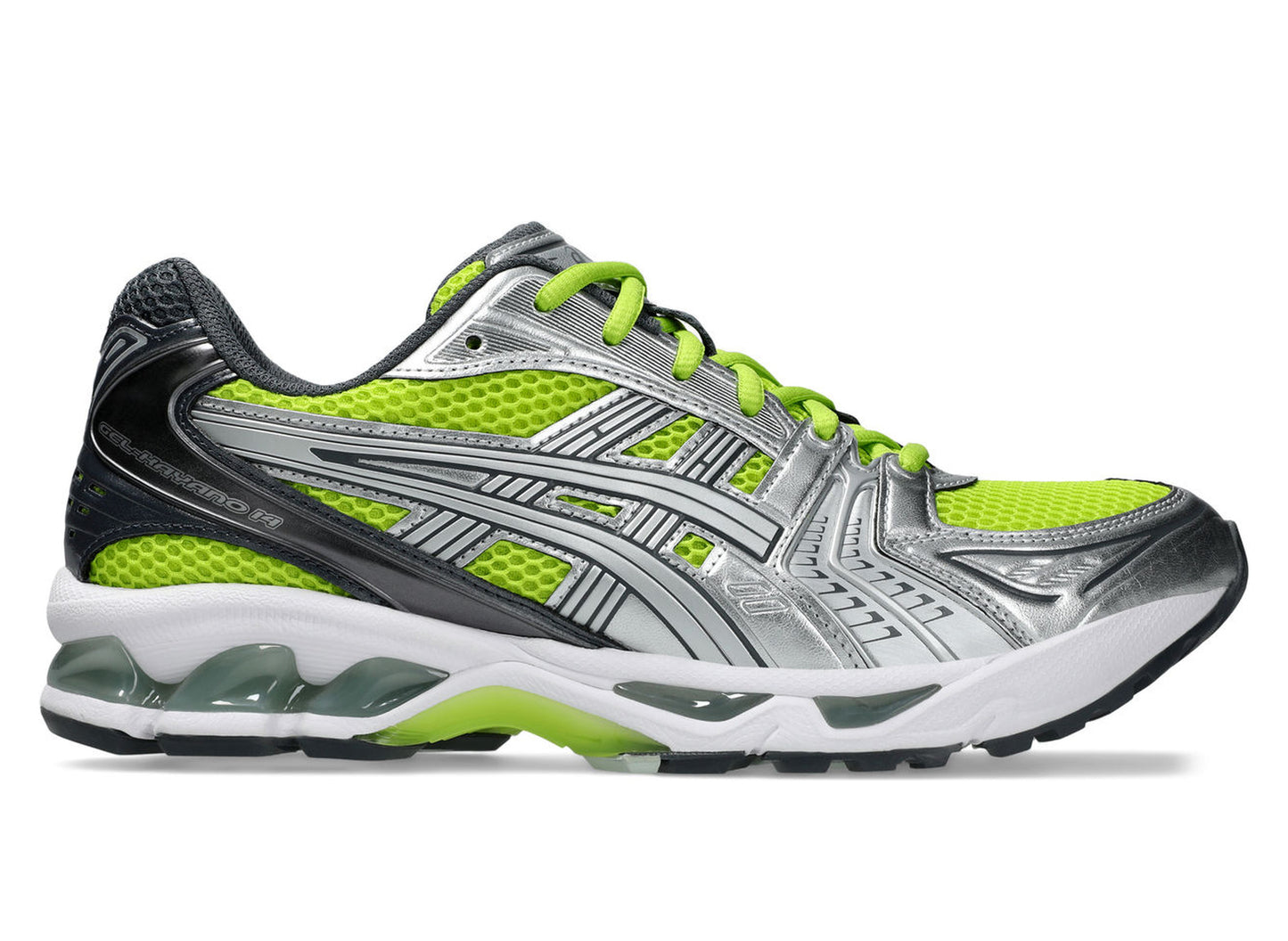Asics Gel-Kayano 14 in Lime Zest / Pure Silver view 2