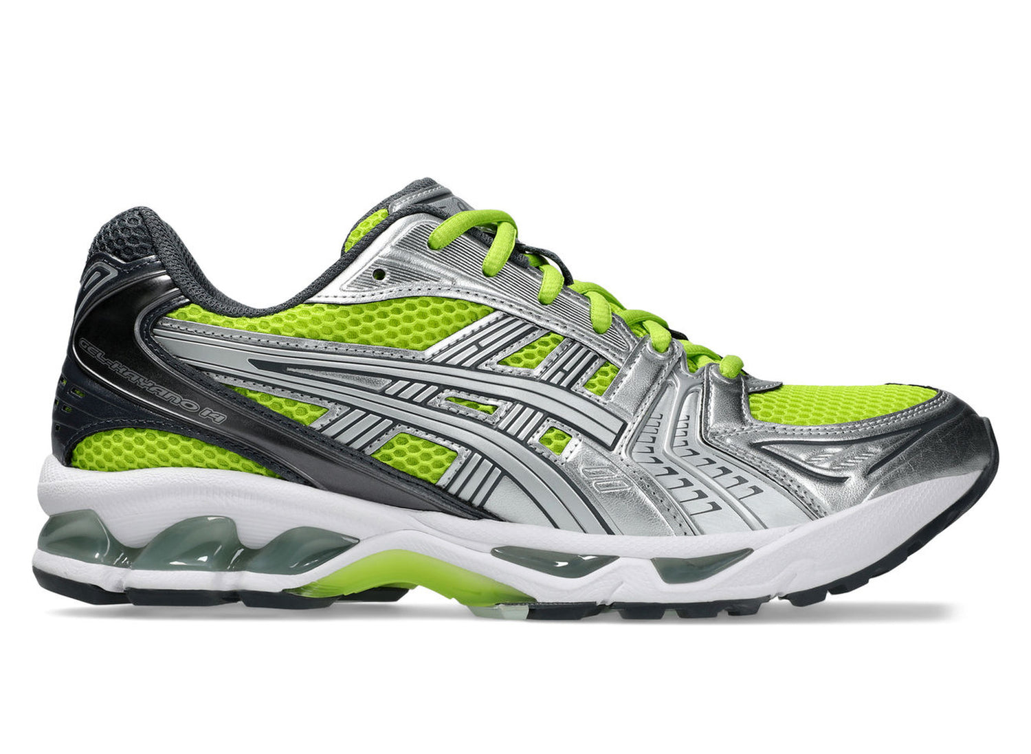 Asics Gel-Kayano 14 in Lime Zest / Pure Silver view 2