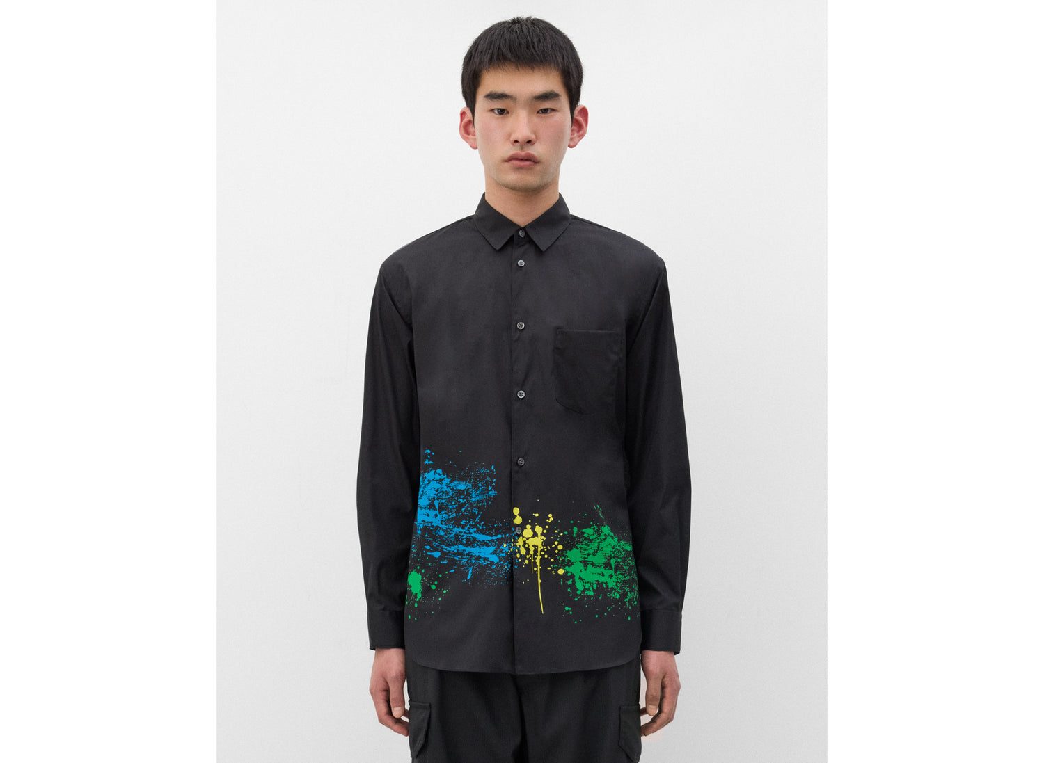 Comme des Garçons SHIRT Paint Splatter Button-Up in Black — product photo 3