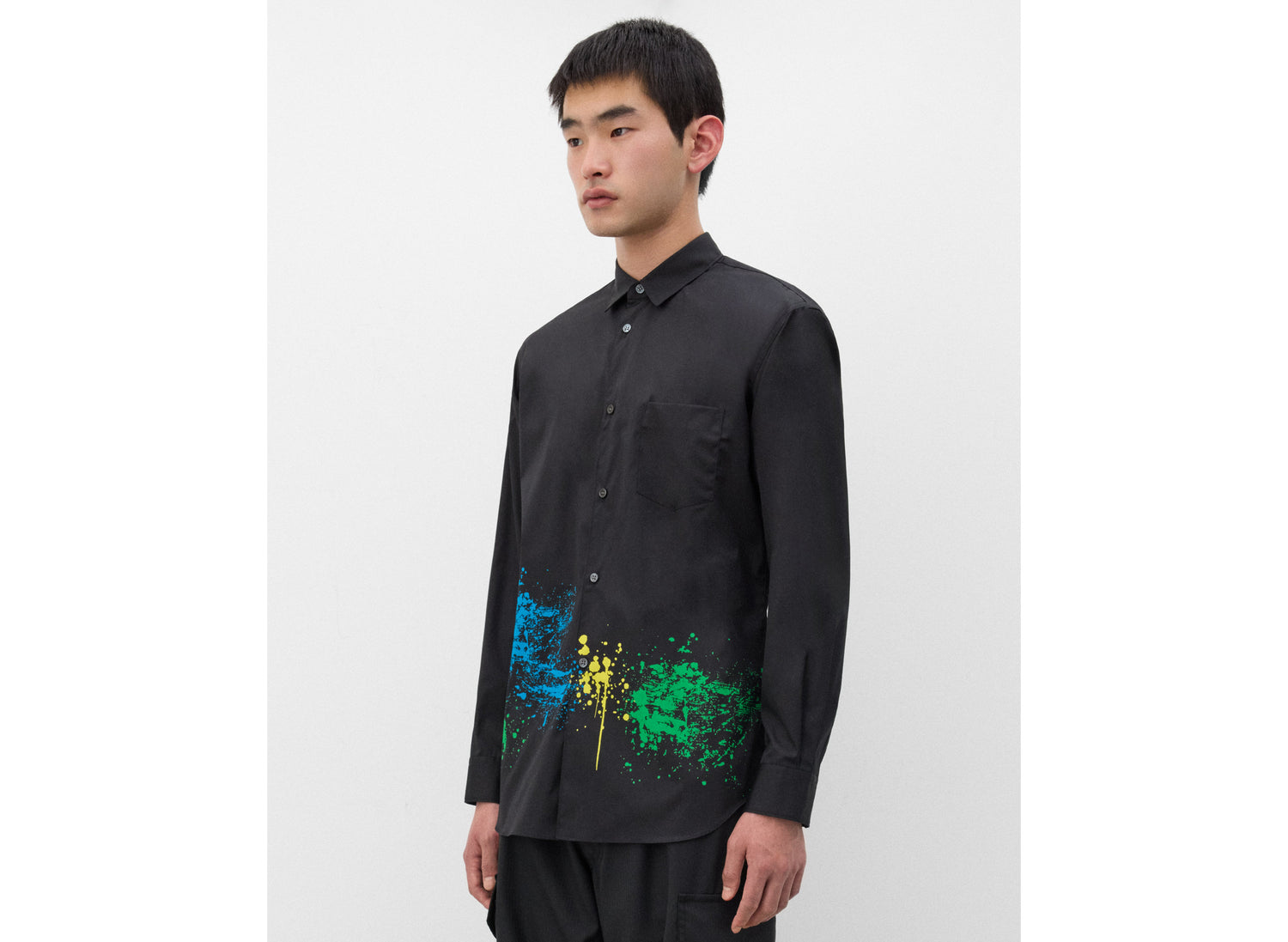 Comme des Garçons SHIRT Paint Splatter Button-Up in Black — product photo 4