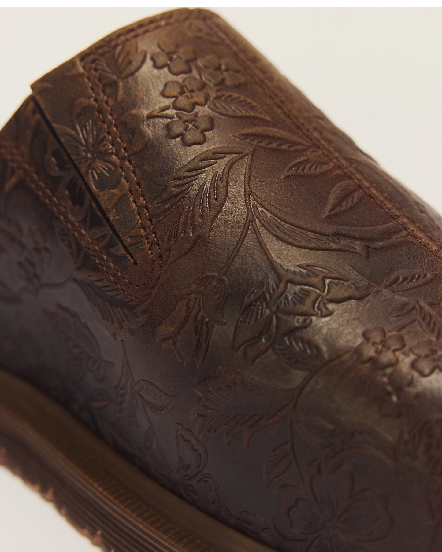Dr. Martens San Floral Emboss Crazy Horse Leather Mule embossed floral detail