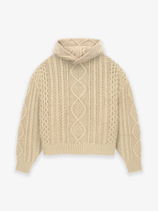 Fear of God Essentials Cable Knit Hoodie in Gold Heather xld