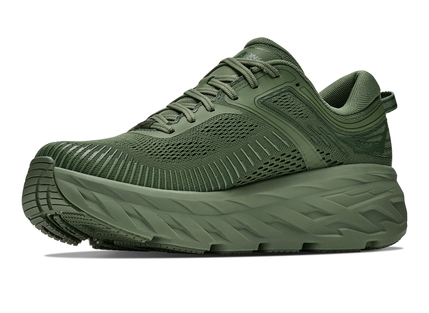 Hoka Bondi 7 in Nettle Leaf – front three-quarter view
