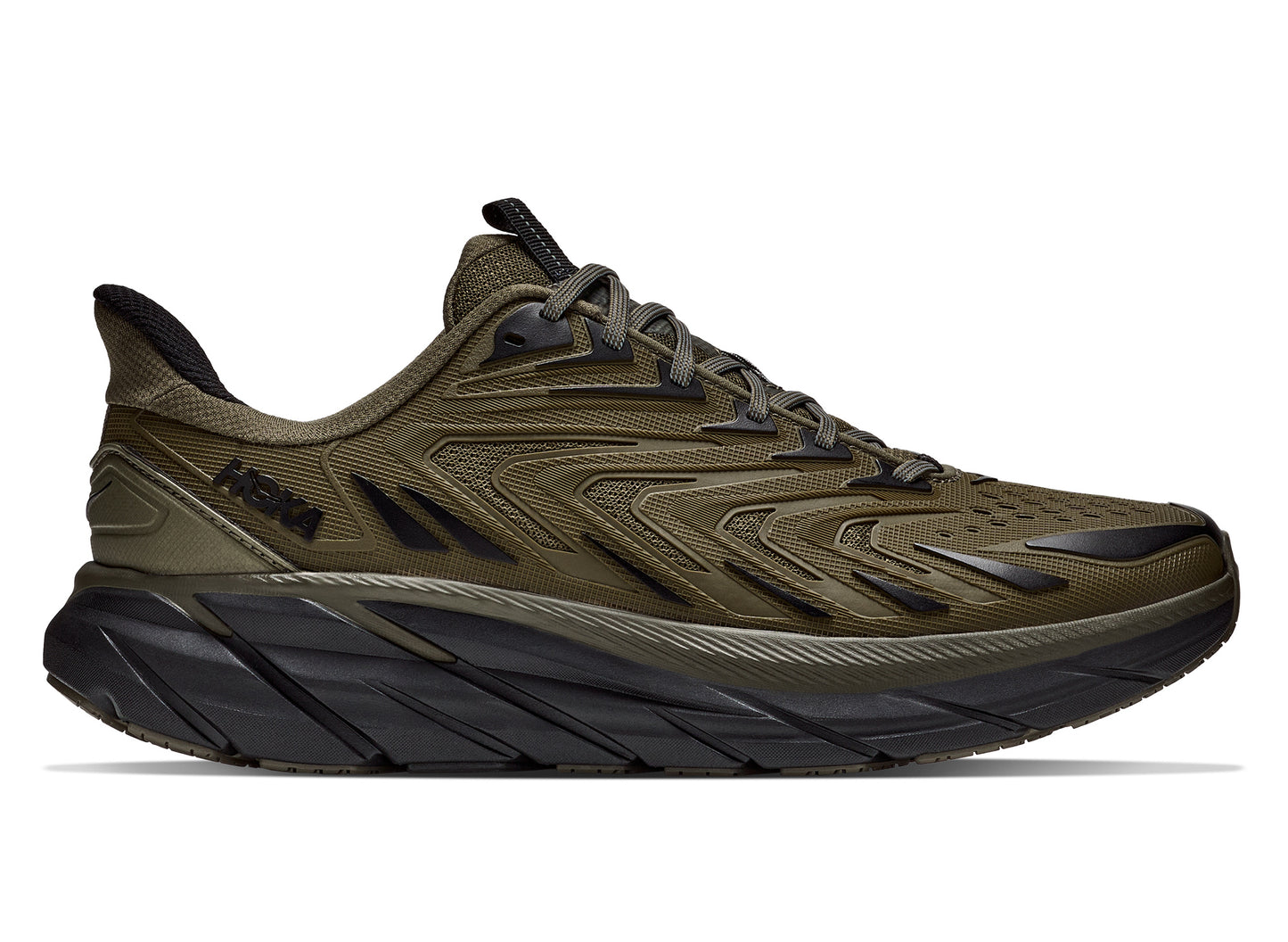Hoka Clifton UTL in Antique Olive / Black – side view