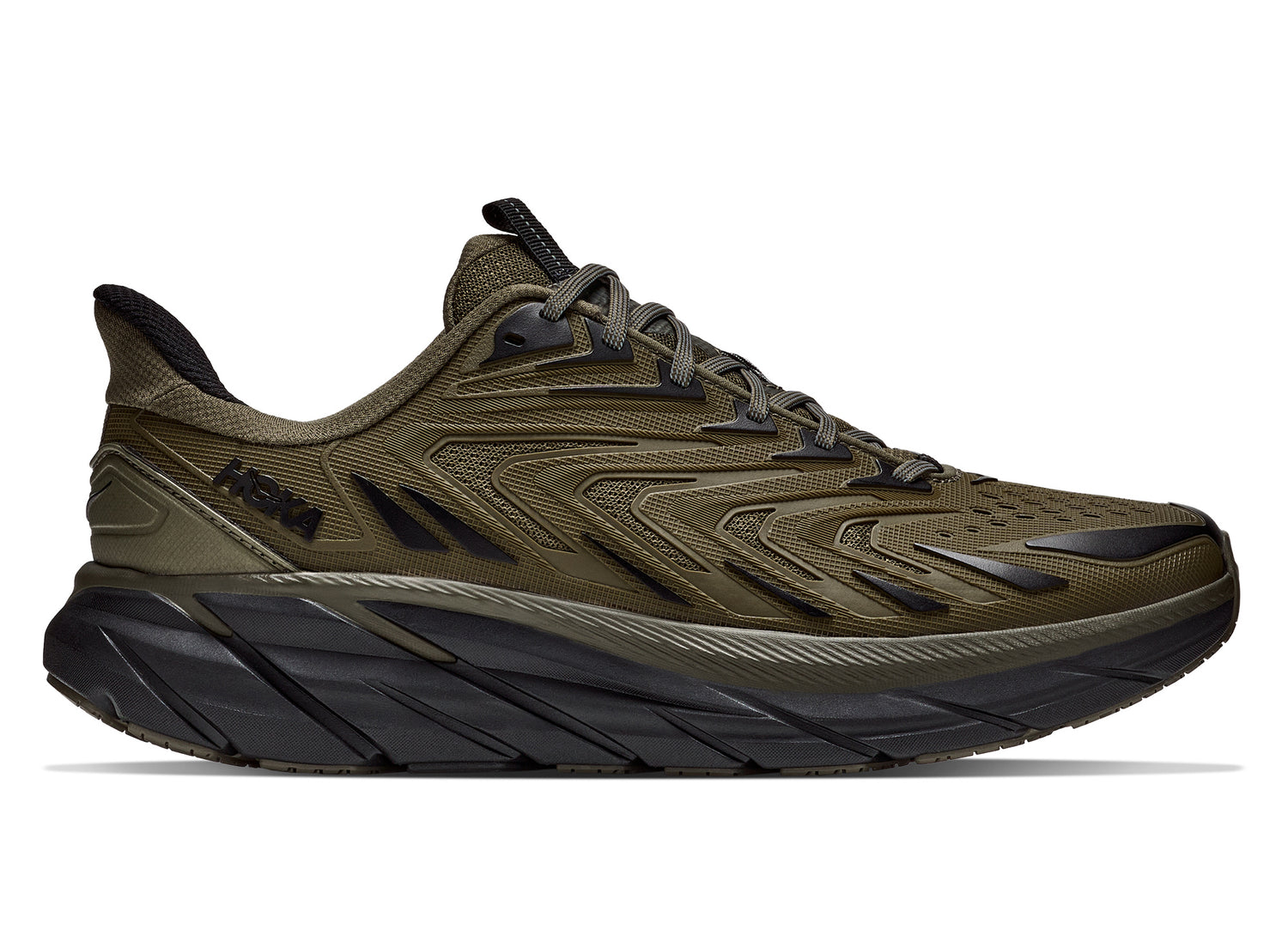 Hoka Clifton UTL in Antique Olive / Black – side view