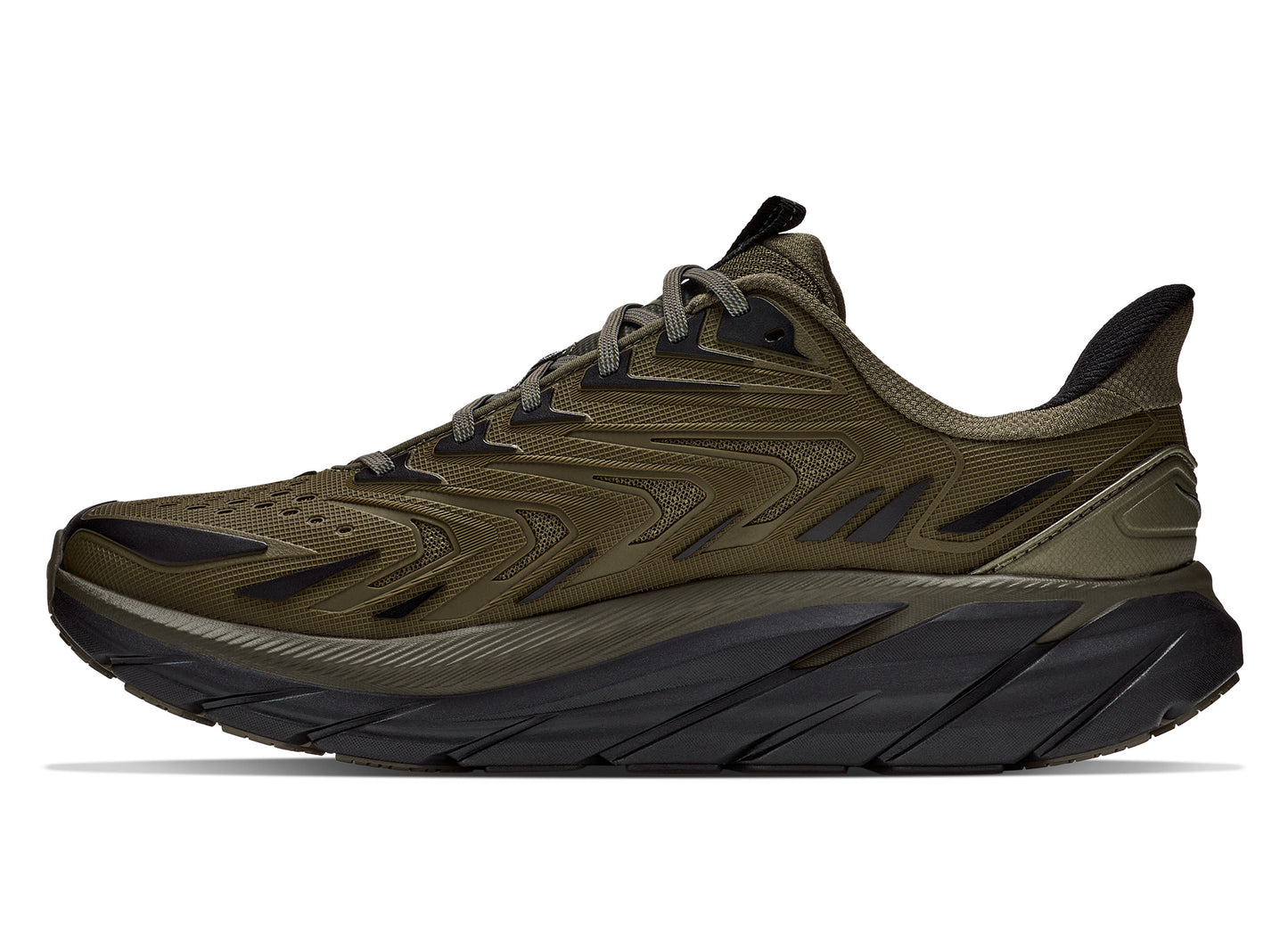 Hoka Clifton UTL in Antique Olive / Black – medial side view