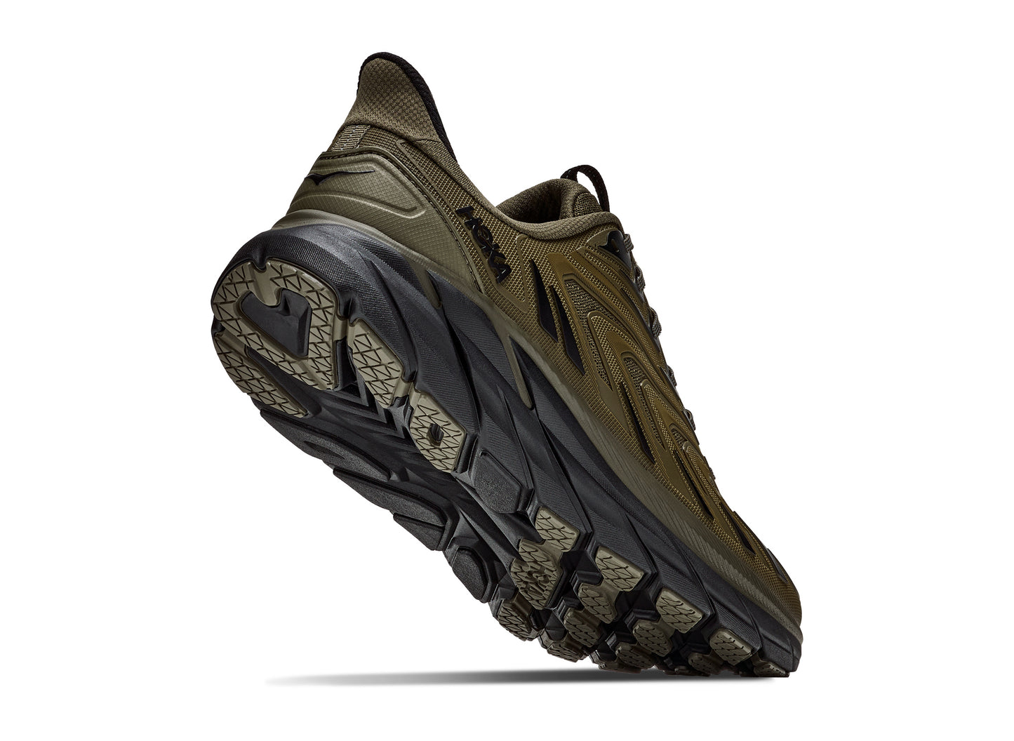 Hoka Clifton UTL in Antique Olive / Black – outsole angle