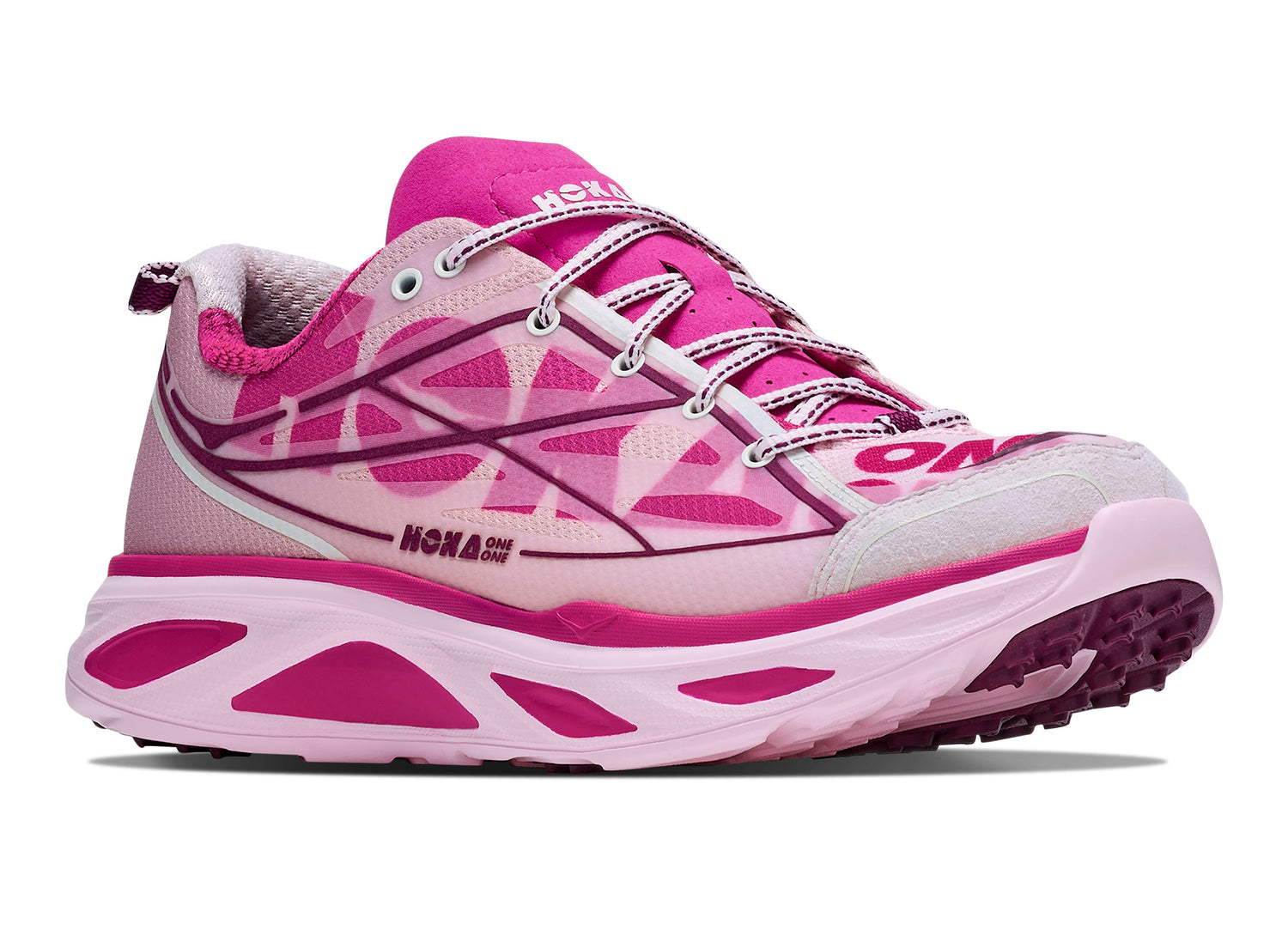 Hoka Huaka Pro in Rose Latte / Pink Punch – rear three-quarter view