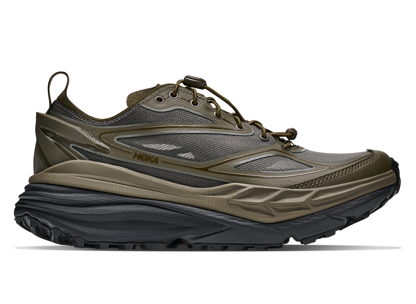 Hoka Stinson One7 in Antique Olive / Black – side view