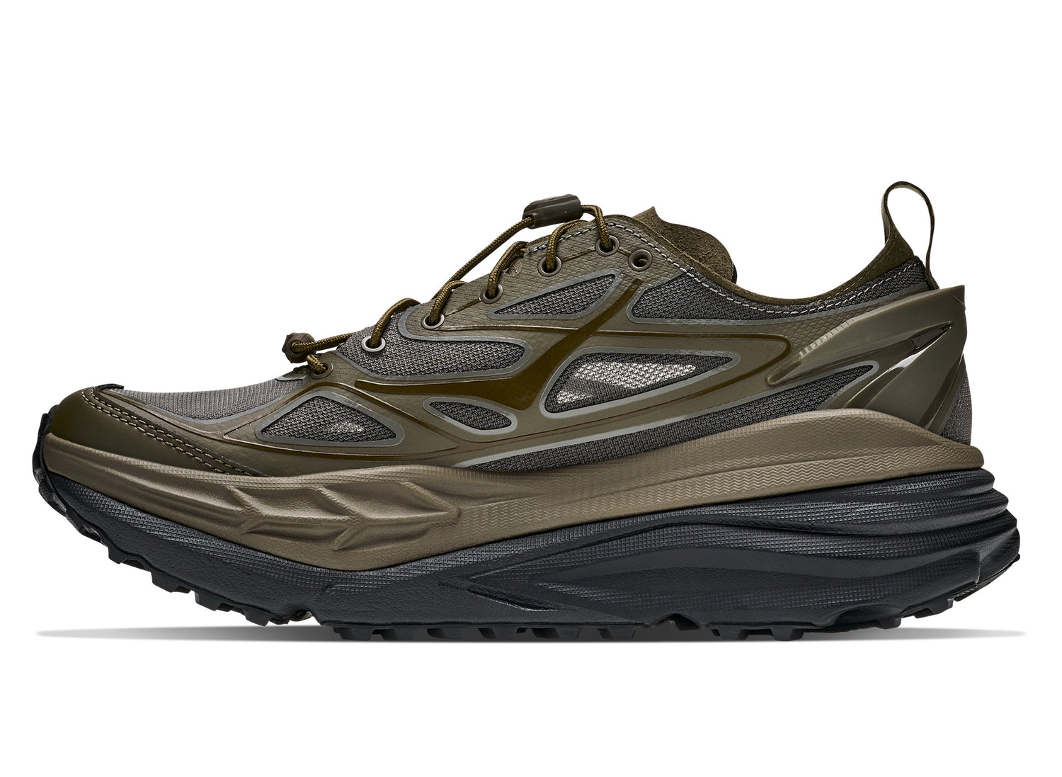 Hoka Stinson One7 in Antique Olive / Black – medial side view