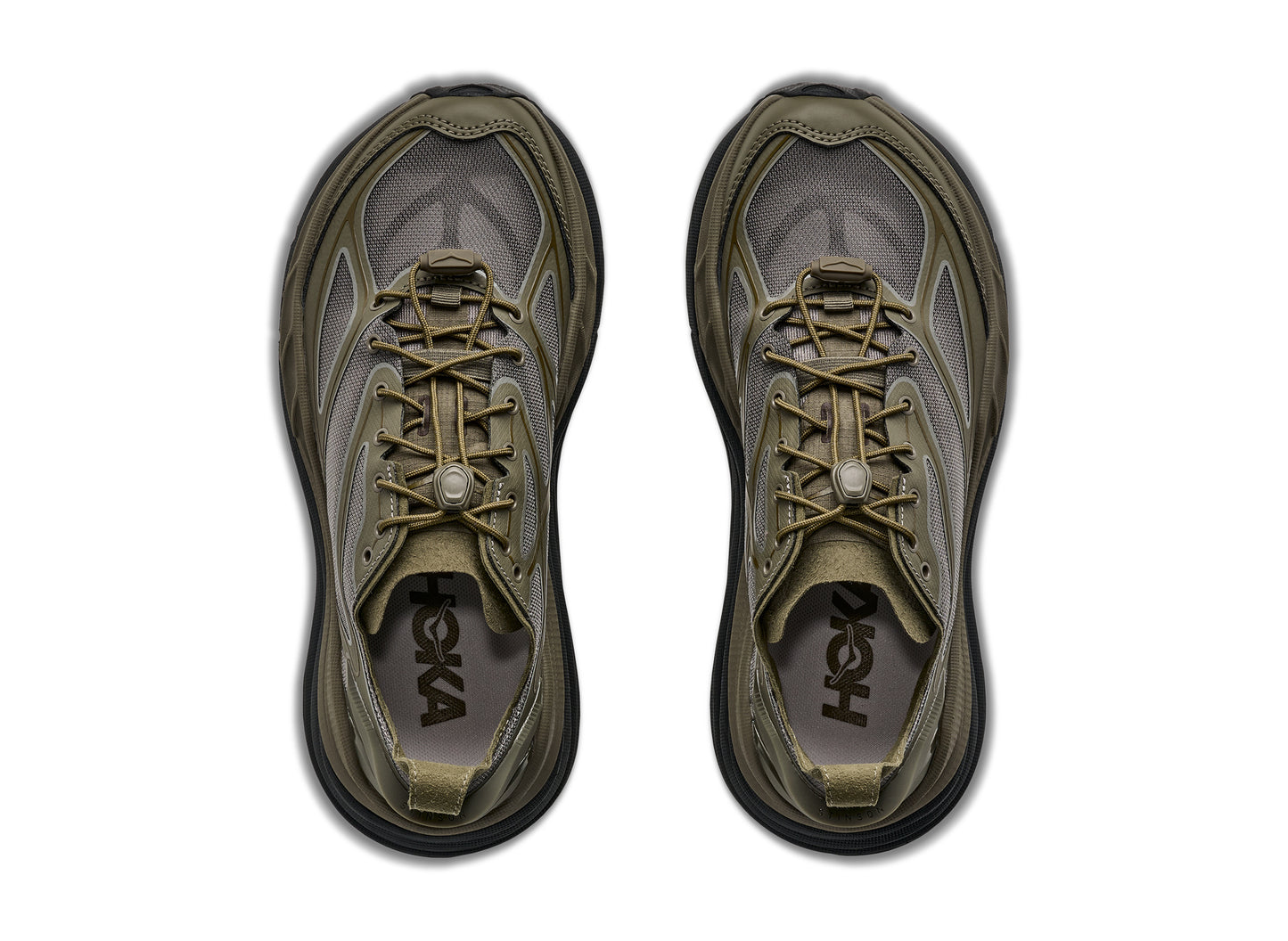 Hoka Stinson One7 in Antique Olive / Black – top view