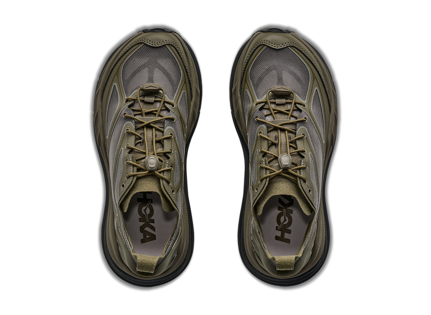 Hoka Stinson One7 in Antique Olive / Black – top view