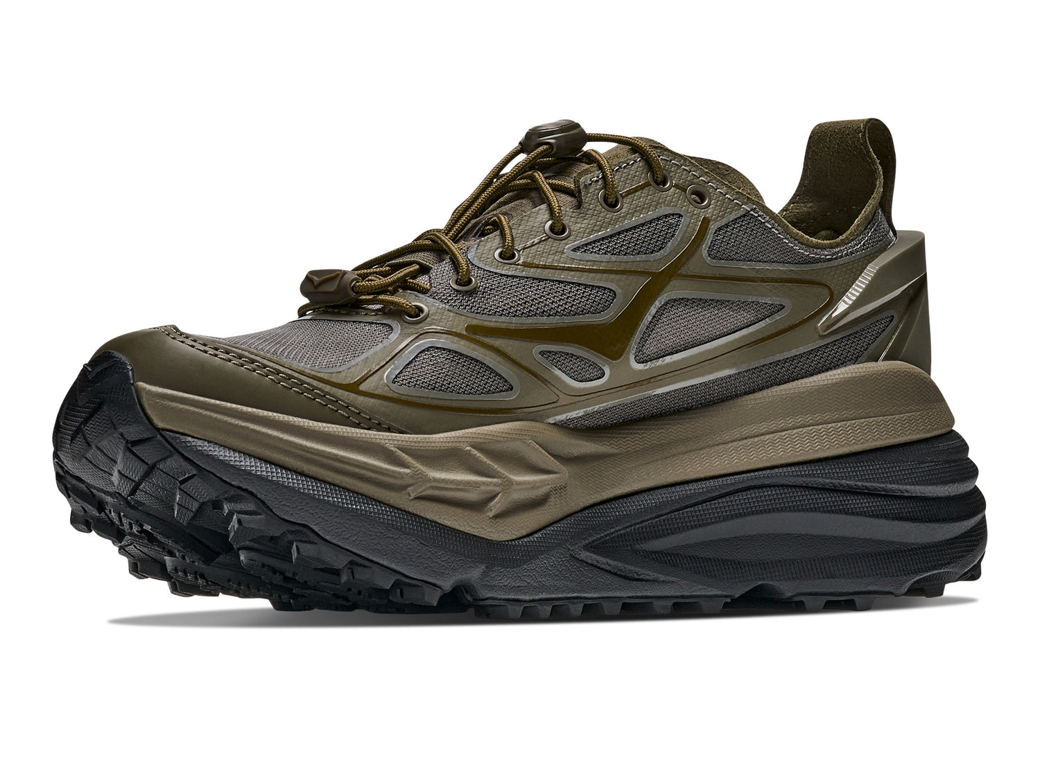 Hoka Stinson One7 in Antique Olive / Black – front three-quarter view