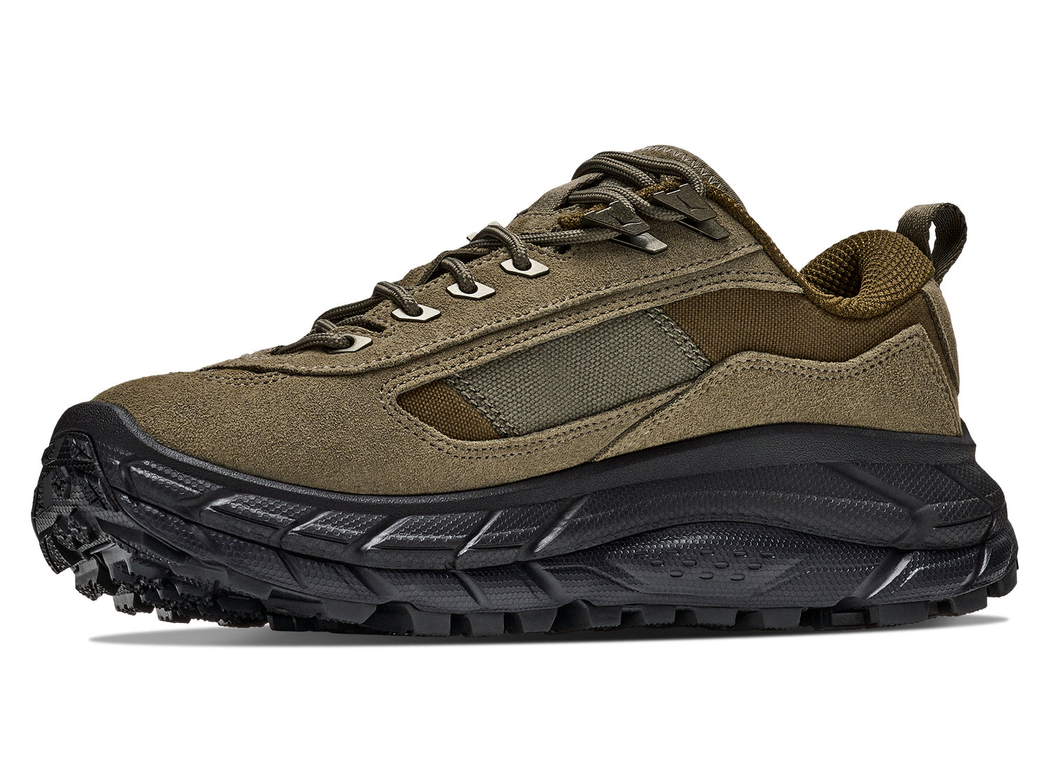 Hoka Tor Summit FLD in Black / Antique Olive — front angle left view