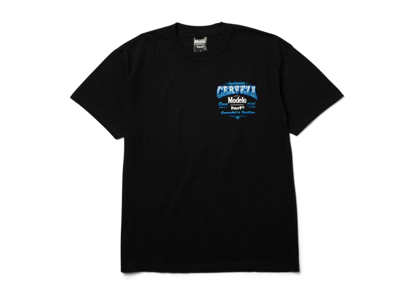 HUF x Modelo Grounded In Tradition T-Shirt in Black, front view