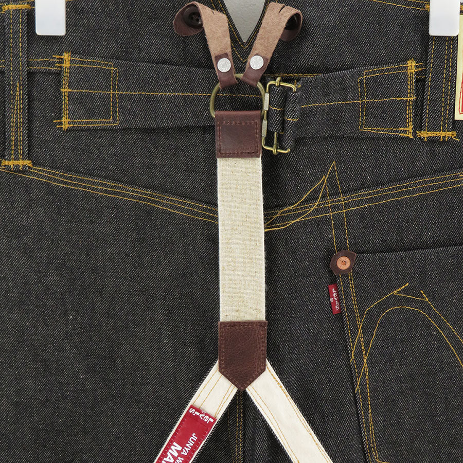 Junya Watanabe MAN x Levi's suspenders denim pants in black suspender detail