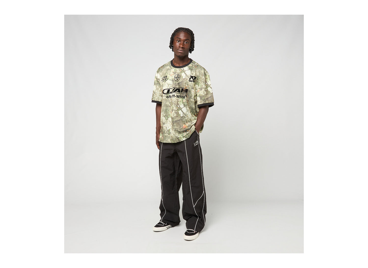 L/AB c/o Off-White Off Camo Soccer Jersey on model