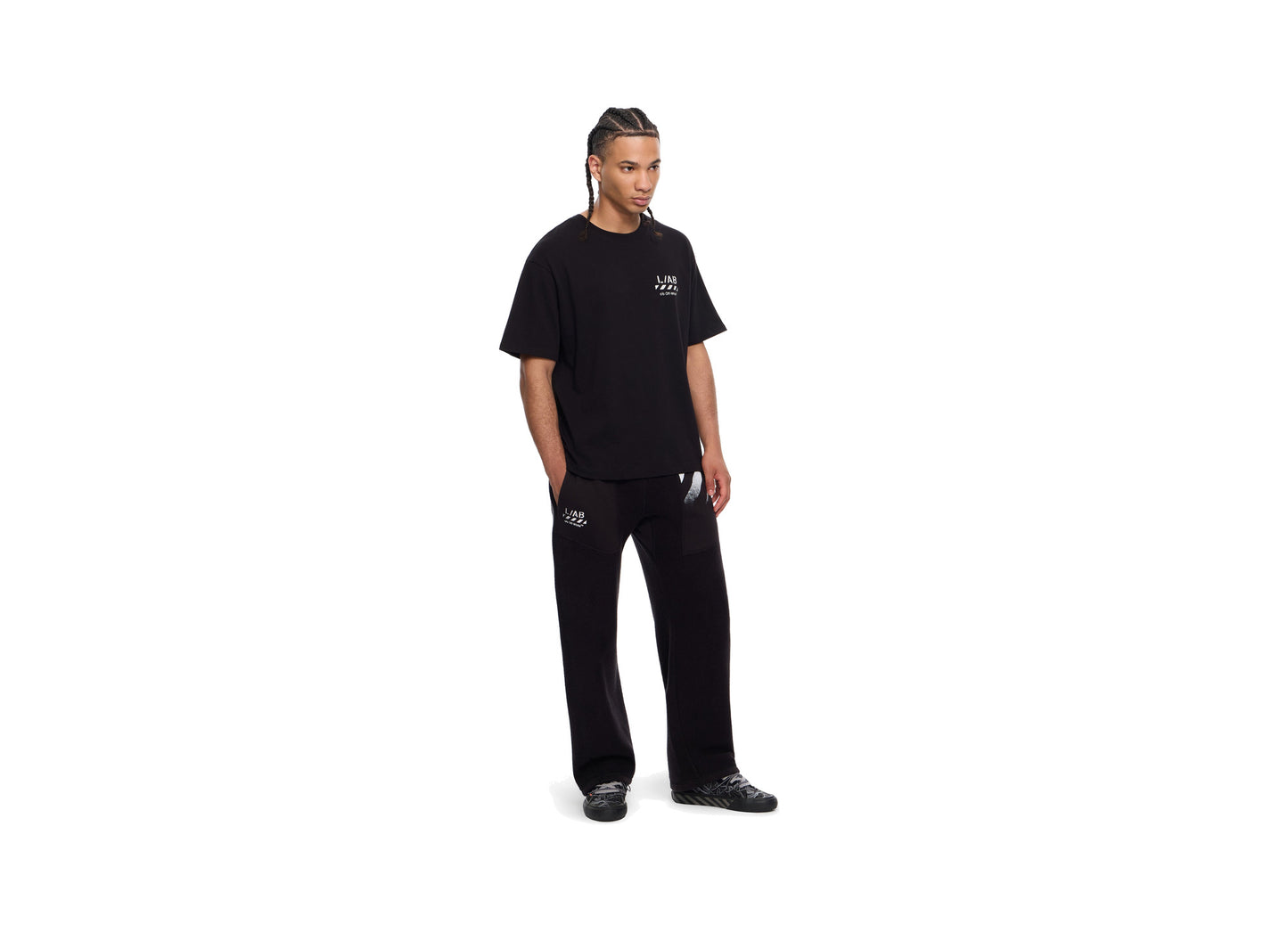L/AB c/o Off-White Reverse Fleece Sweatpants in Black detail
